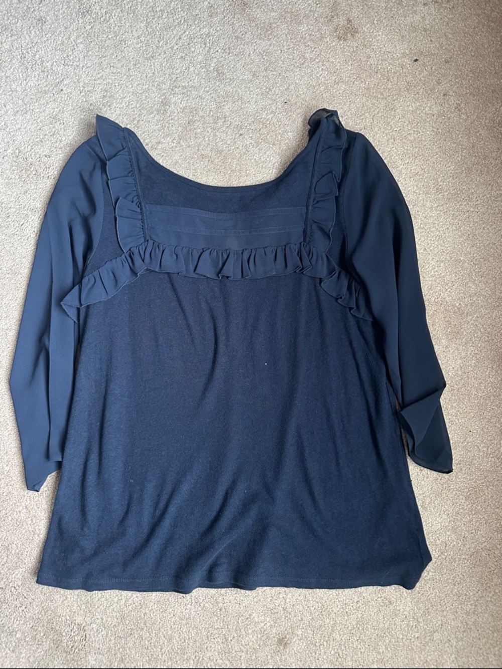 Bananna Republic Navy Ruffle-Trim Long Sleeve Women's Top